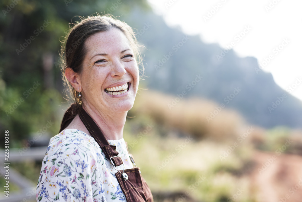 Proud farmer at her countryside home