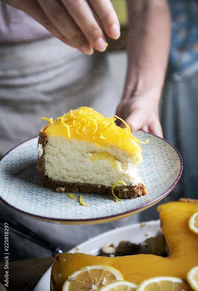 Homemade lemon cheesecake food photography recipe idea