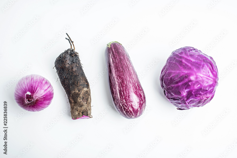 Purple vegetables on white background