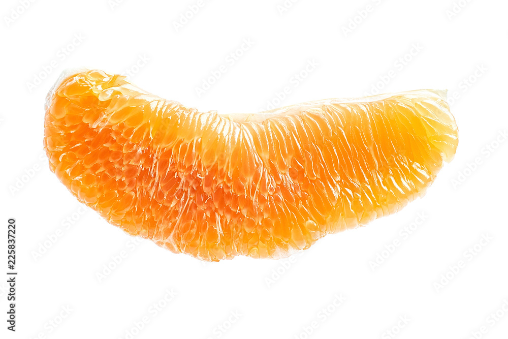 Golden grapefruit flesh on white background