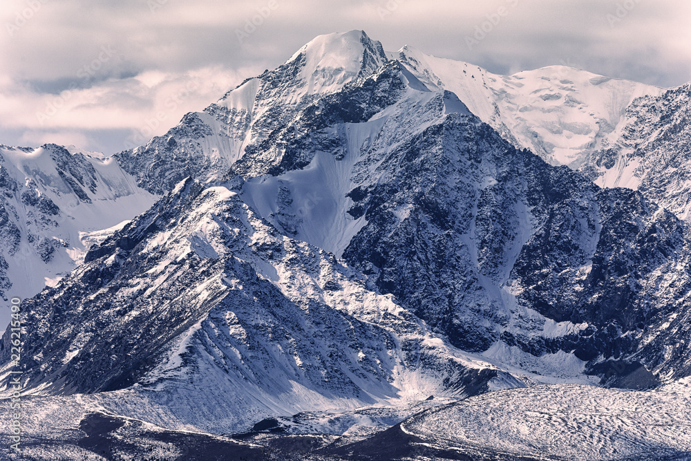 View on the biggest peak of North Chuya ridge. Altai. West Siberia. Russia. Soft focus