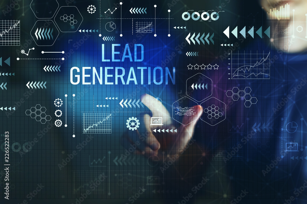 Lead generation with young man on a dark background