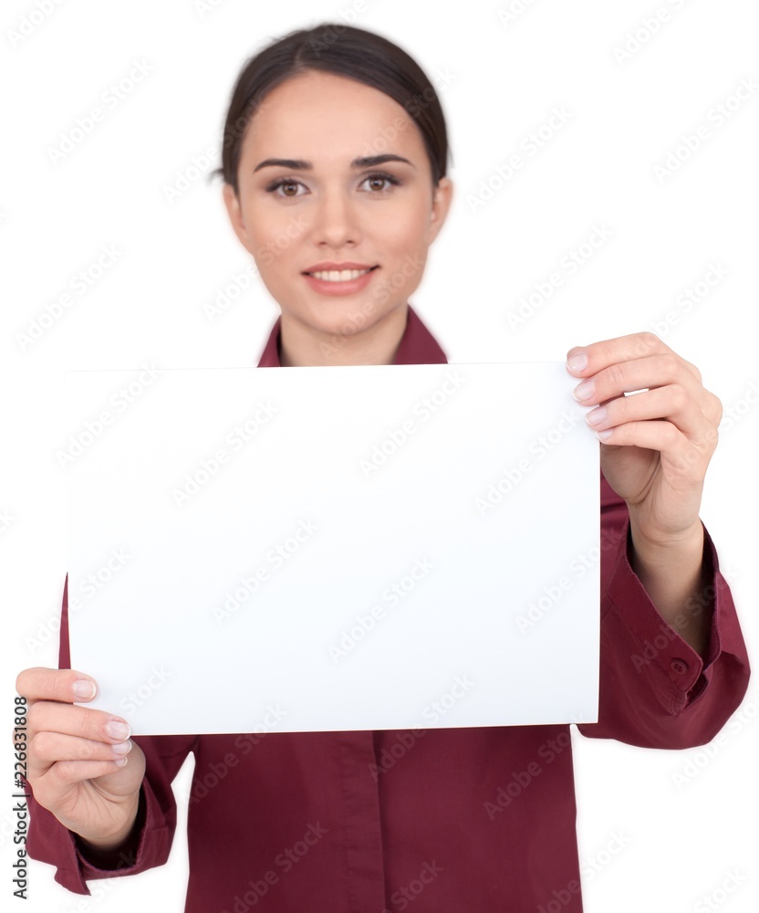 Woman with Sheet of Paper - Isolated