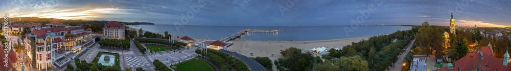 Panorama of Baltic Sea pier (Molo) in Sopot at dusk, Poland