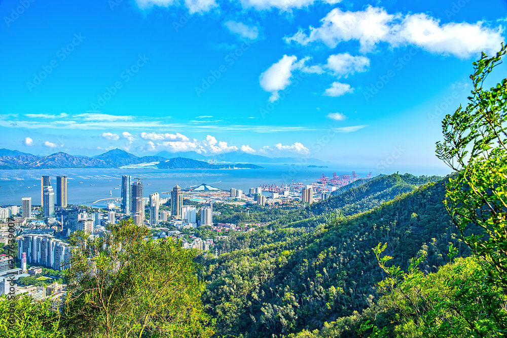 深圳湾蛇口海岸风光天际线