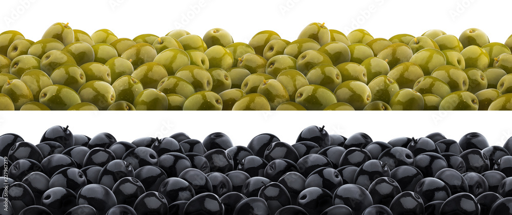 Heap of marinated olives seamless pattern. Isolated on white background