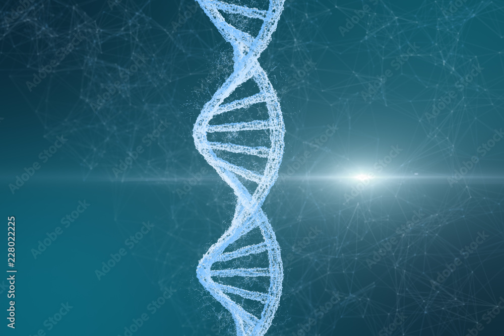 3d rendering, DNA with emanative lines background