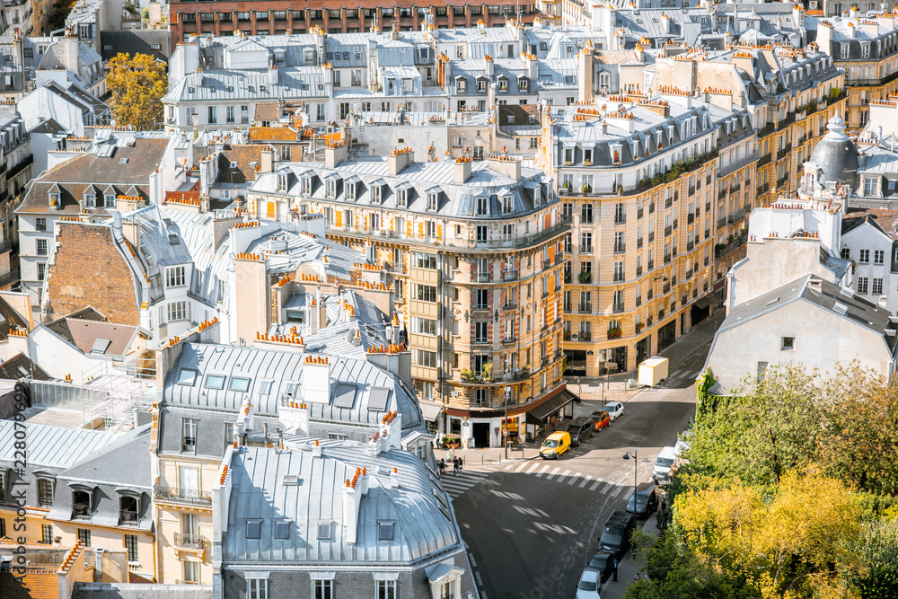 Top view on the beautiful residential buildings in Paris