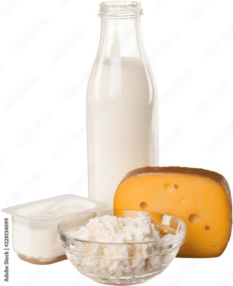 Dairy Products: Cheeses, Yoghurt and Milk - Isolated