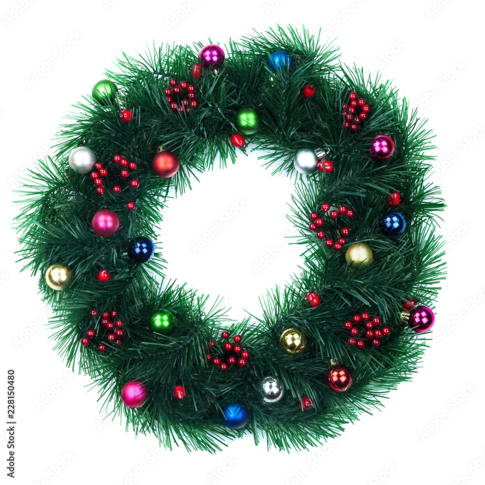 Christmas Wreath with Red Berries and Baubles