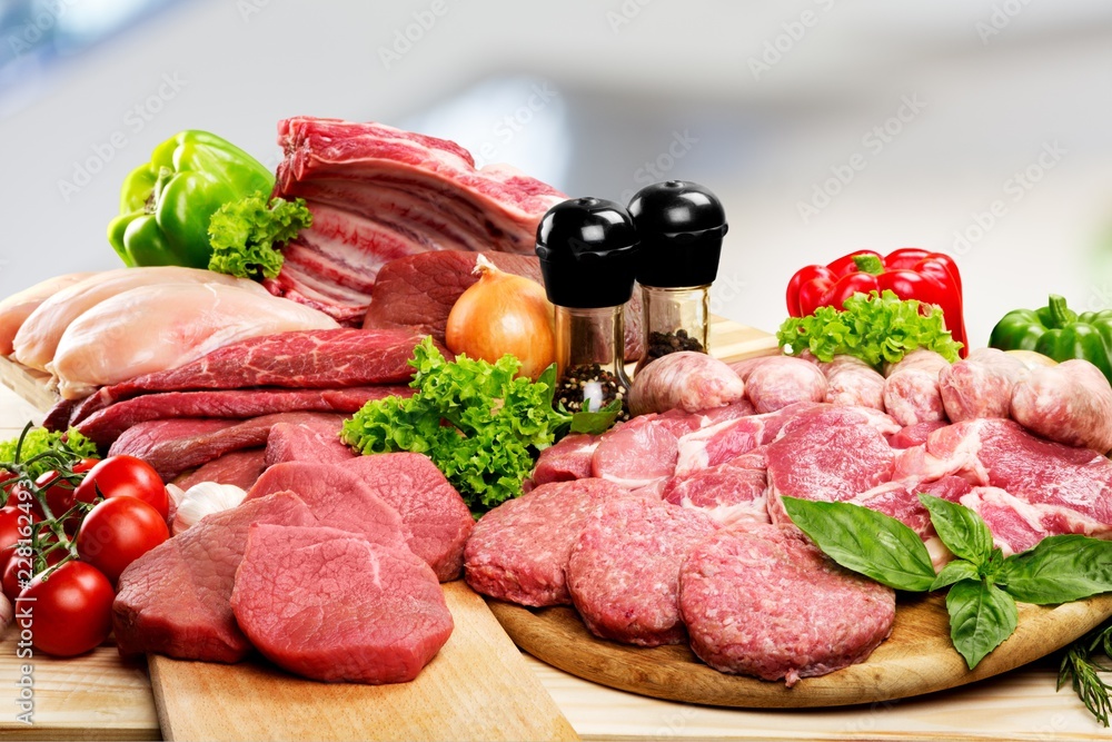 Fresh Raw Meat Background with vegetables