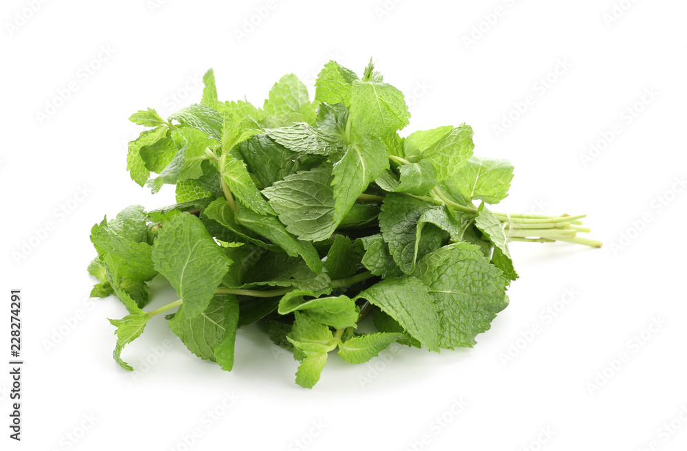 Fresh aromatic mint on white background