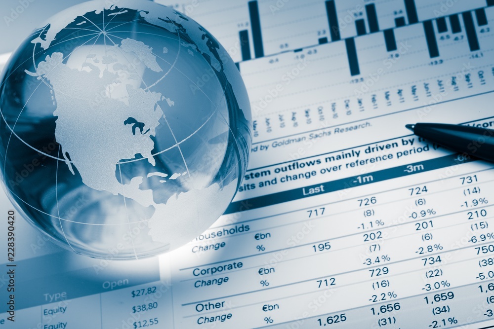 Business Graphs and Charts with Glass Globe