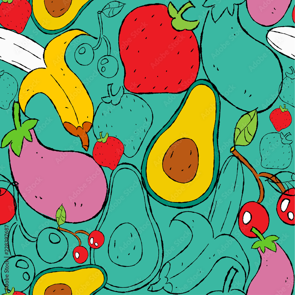 Hand drawn food seamless pattern for nutrition