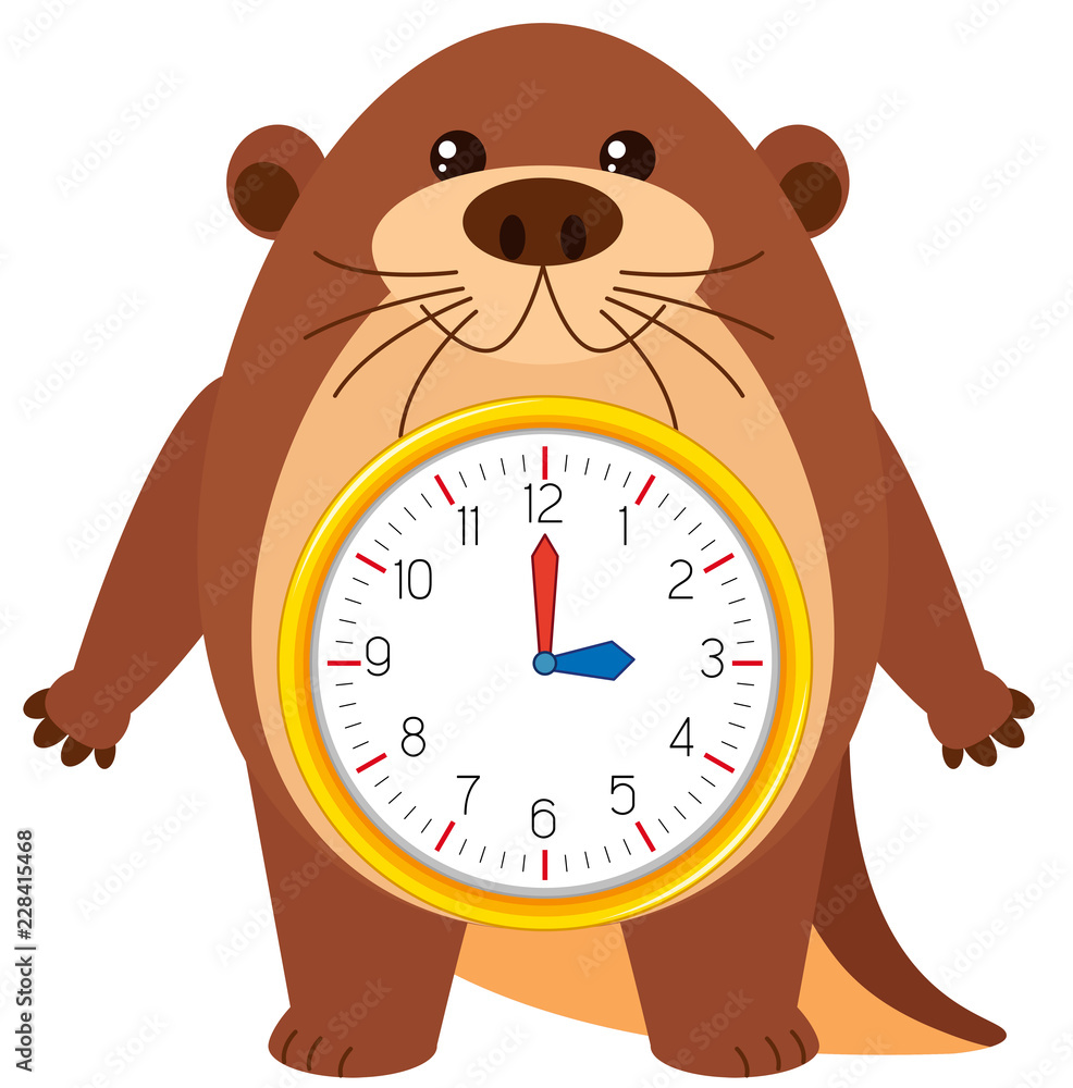 Otter clock on white background