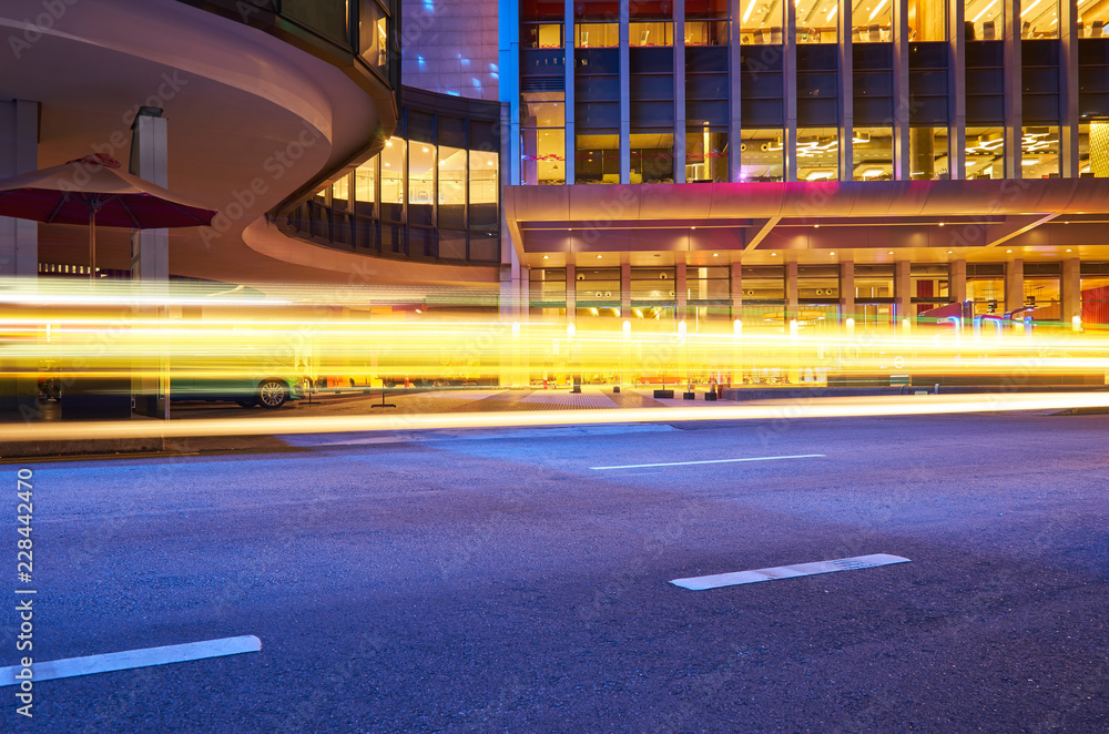 Empty asphalt urban street road with light trail , night scene