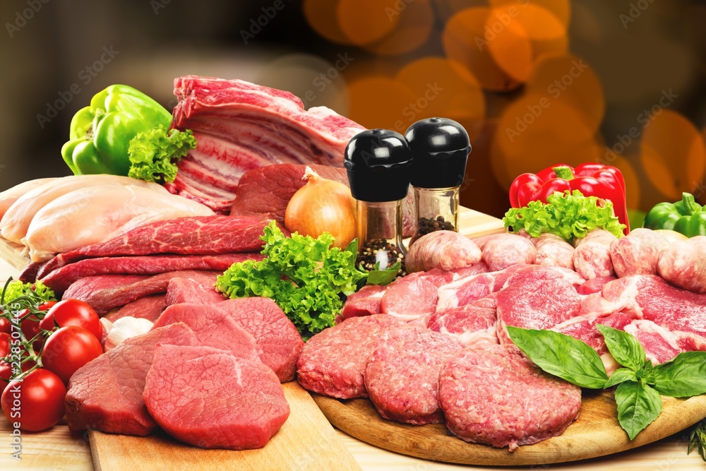 Fresh Raw Meat Background with vegetables