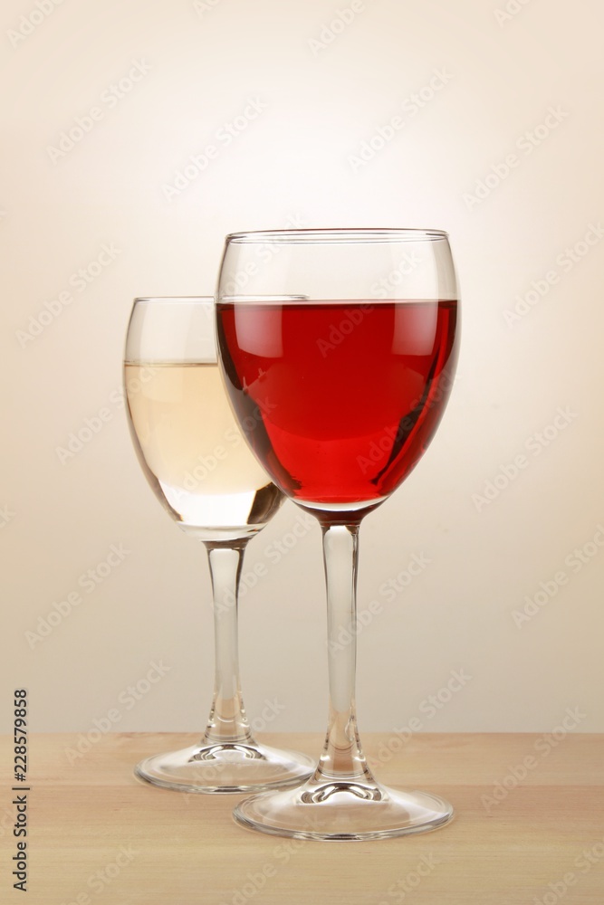 Glass of red wine and glass of white wine