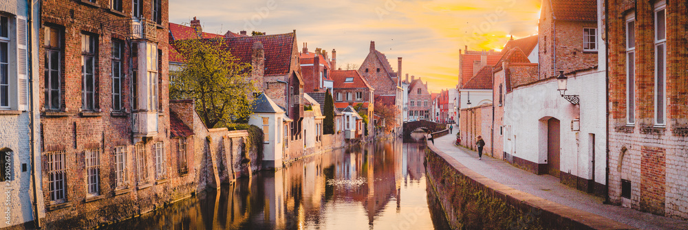 Historic city of Brugge at sunrise, Flanders, Belgium