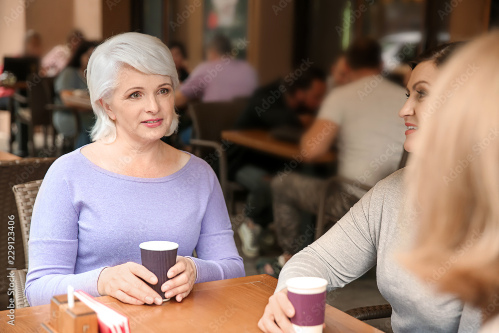 Beautiful mature women drinking coffee in cafe