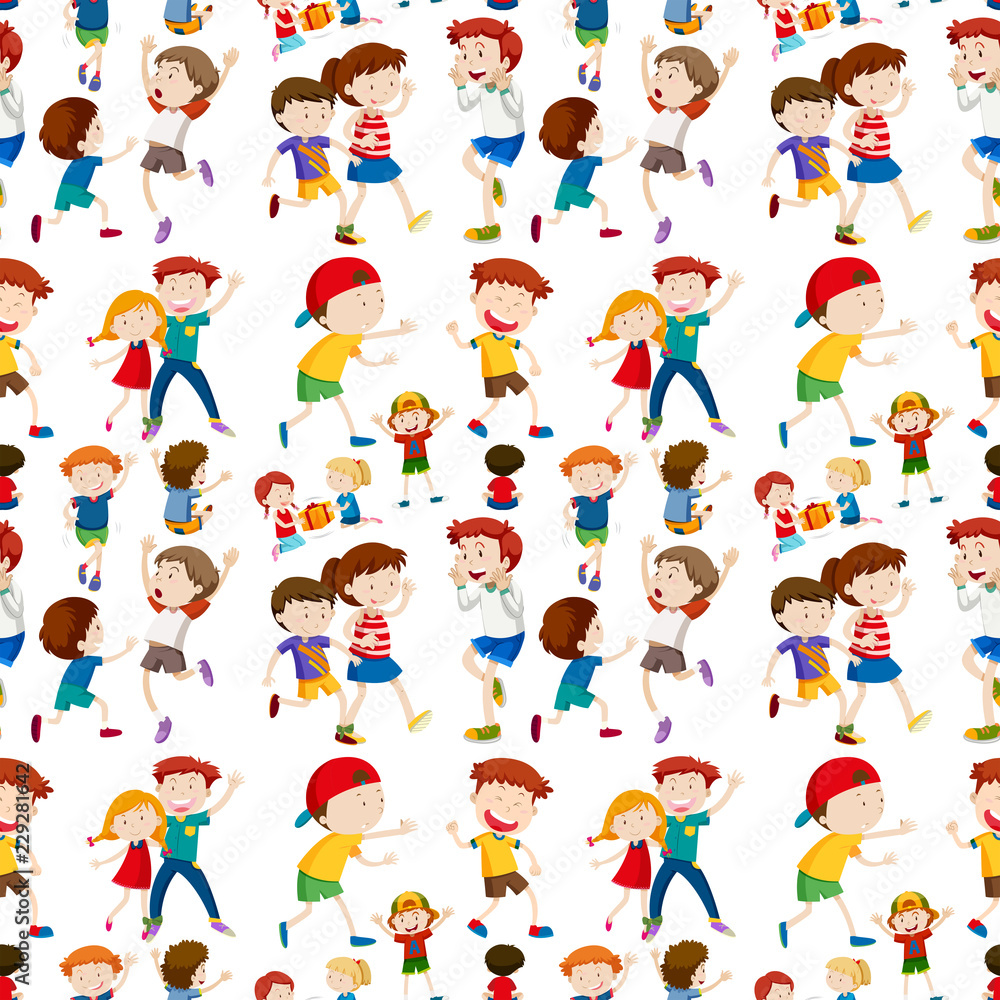 Cute children on seamless pattern