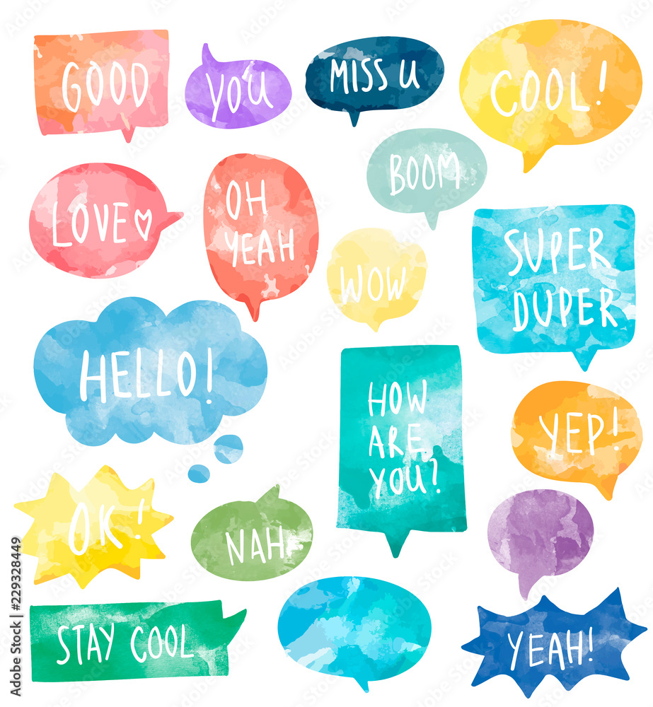 Set of colorful watercolor speech bubbles vector