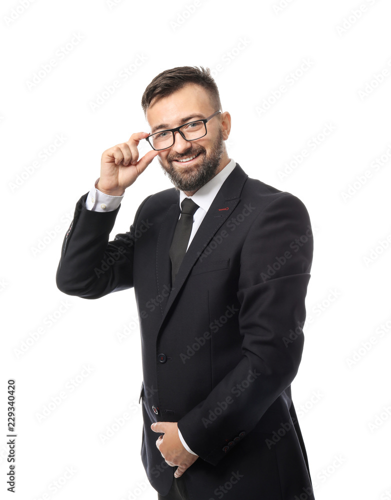 Portrait of handsome businessman on white background