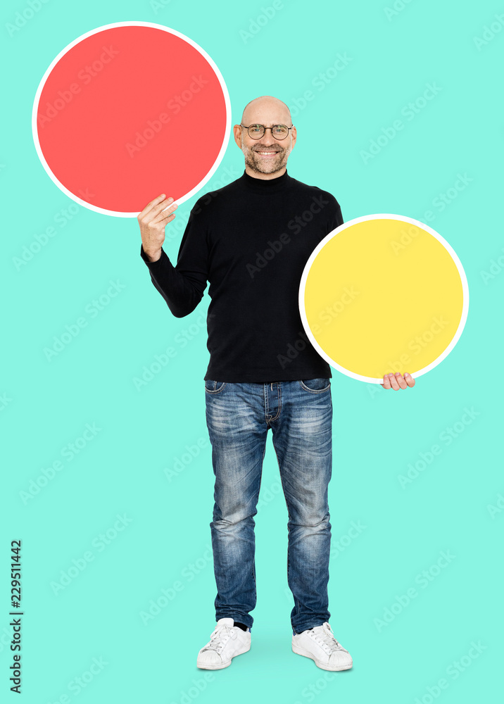 Cool entrepreneur holding blank circles