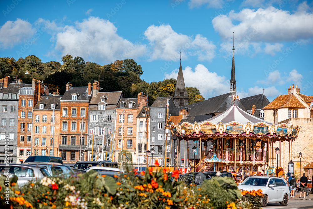 Landscape view of Honfleur during the sunny weather, famous french town in Normandy