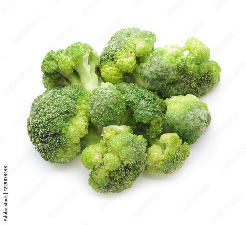 Frozen broccoli on white background