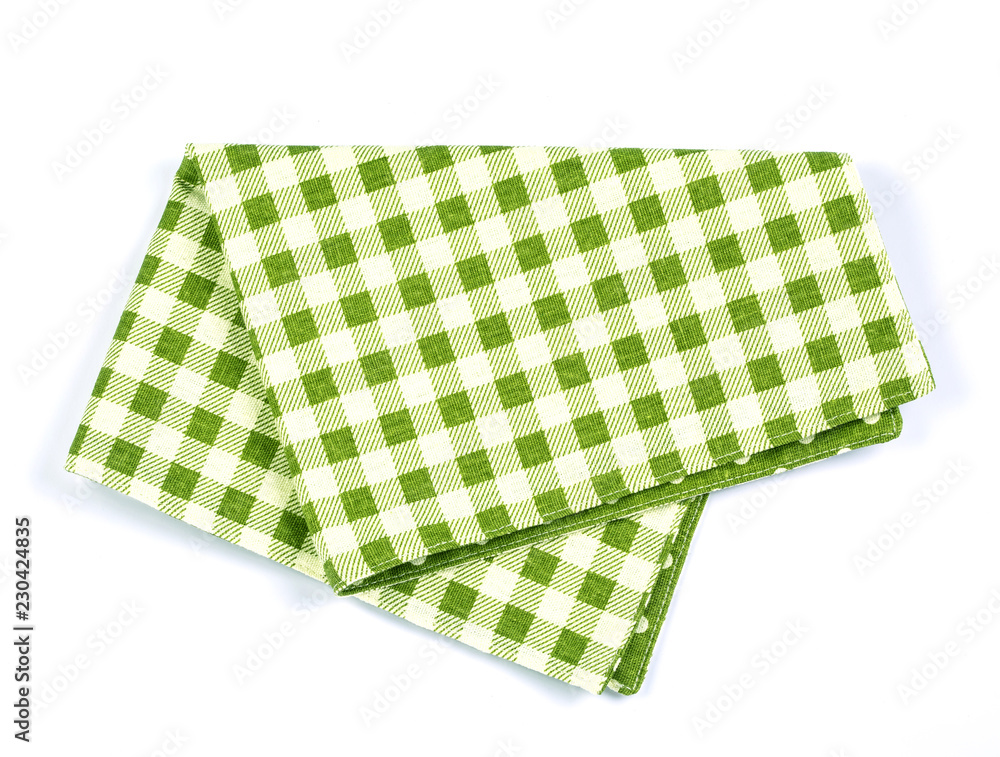  green checkered napkin table clothes  on white background.