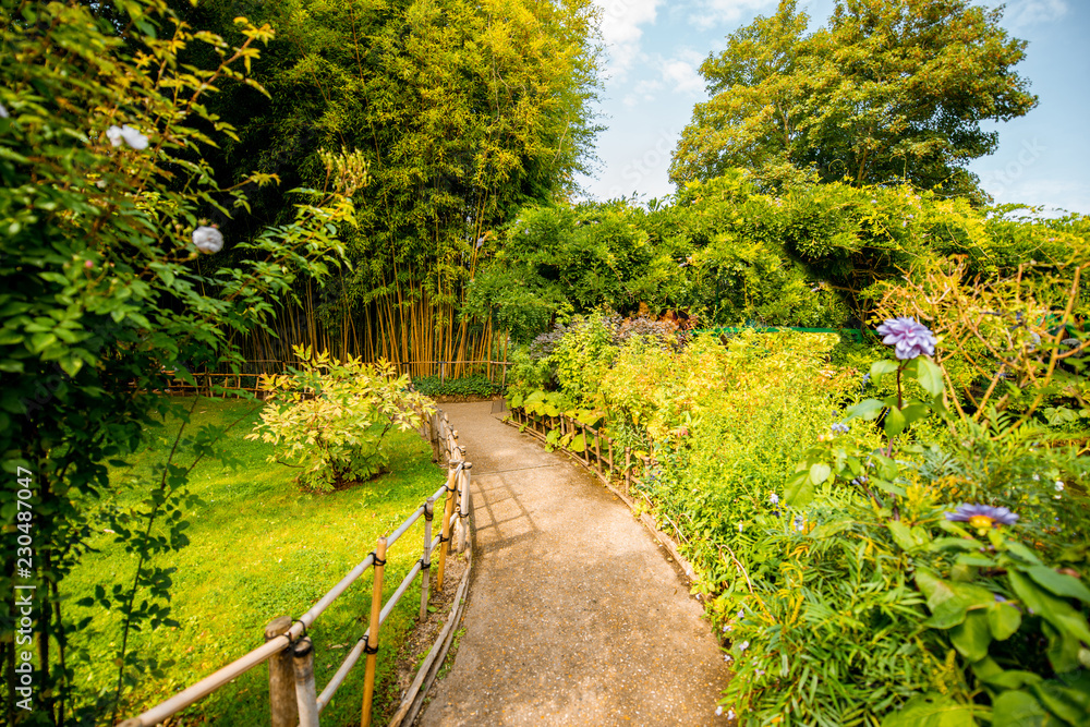 Landscape view on the beautiful Claud Monets garden, famous french impressionist painter in Giverny