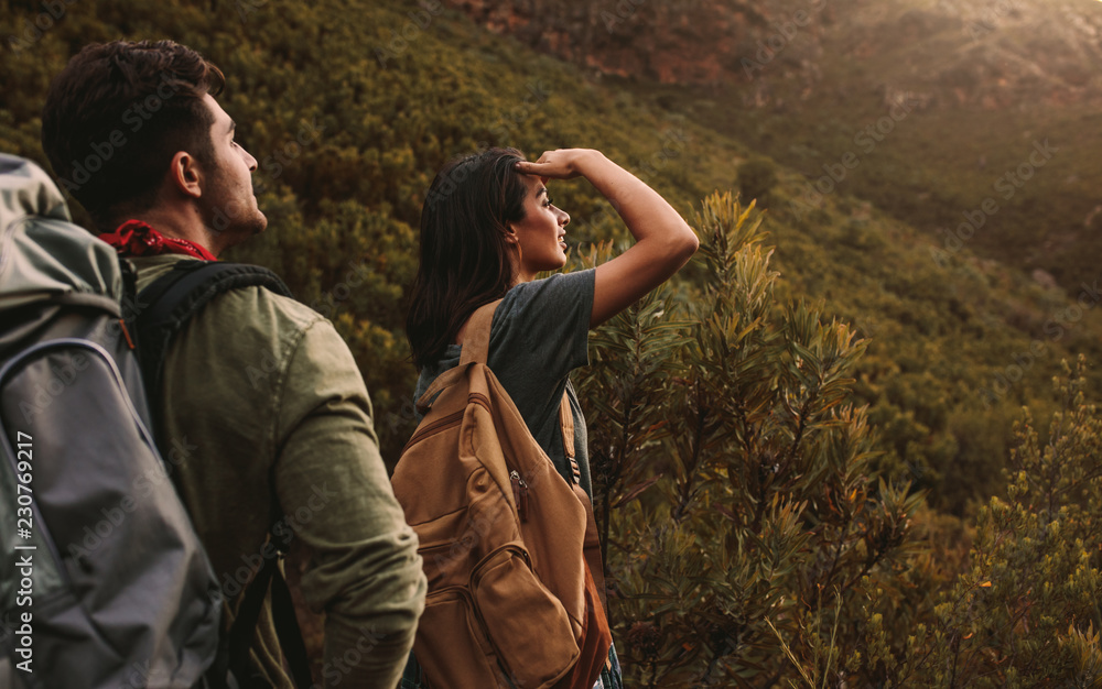 Friends backpacking and exploring nature