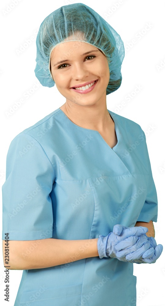 Female Surgeon with Clasped Hands - Isolated