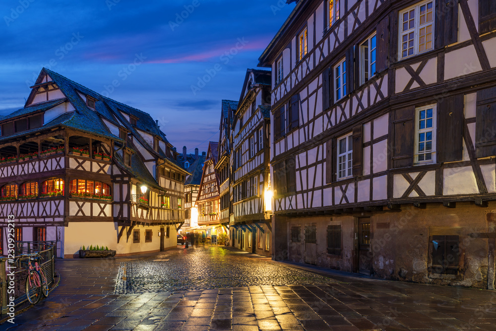 Quaint timbered houses of Petite France in Strasbourg, France. Franch traditional houses at Strasbou