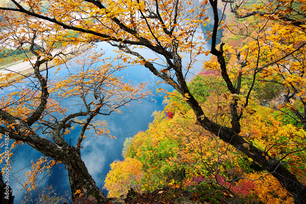  Benxi Guanmen mountain of China autumn scenic.