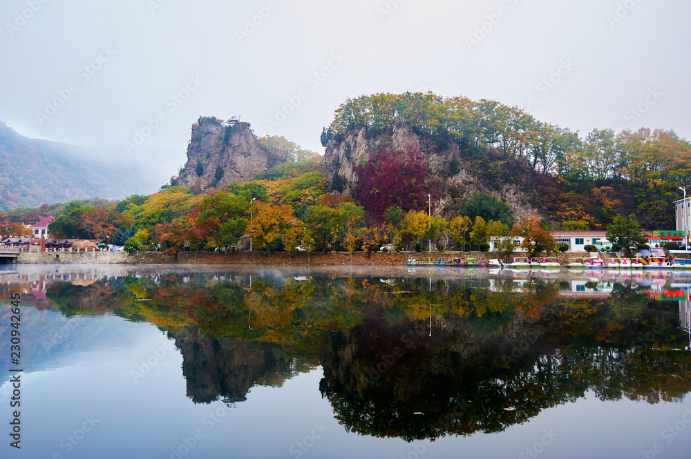  Benxi Guanmen mountain of China autumn scenic.