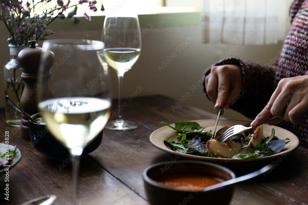 Couple at a romantic dinner with wine