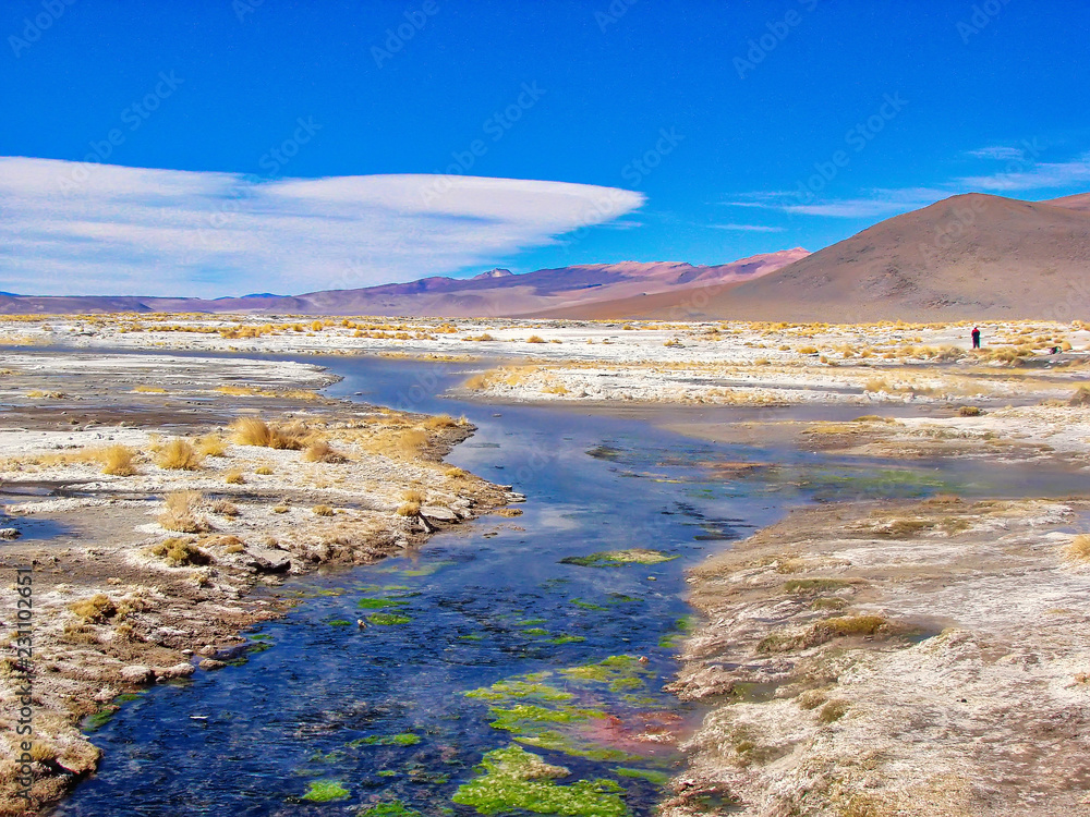 玻利维亚，乌尤尼萨拉尔，阿古斯·卡连特斯风景区湖泊和景观