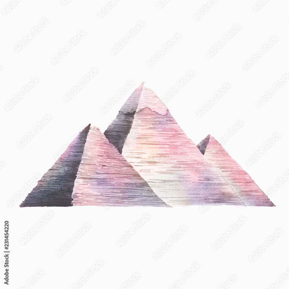 The Great Pyramids of Giza painted by watercolor