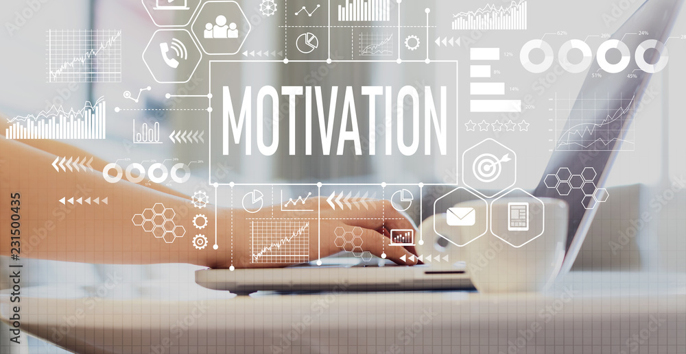 Motivation with woman using a laptop on a coffee table 