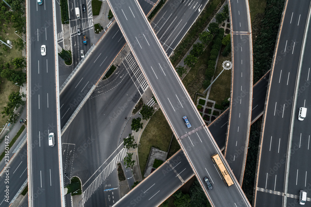 Aerial view of highway and overpass