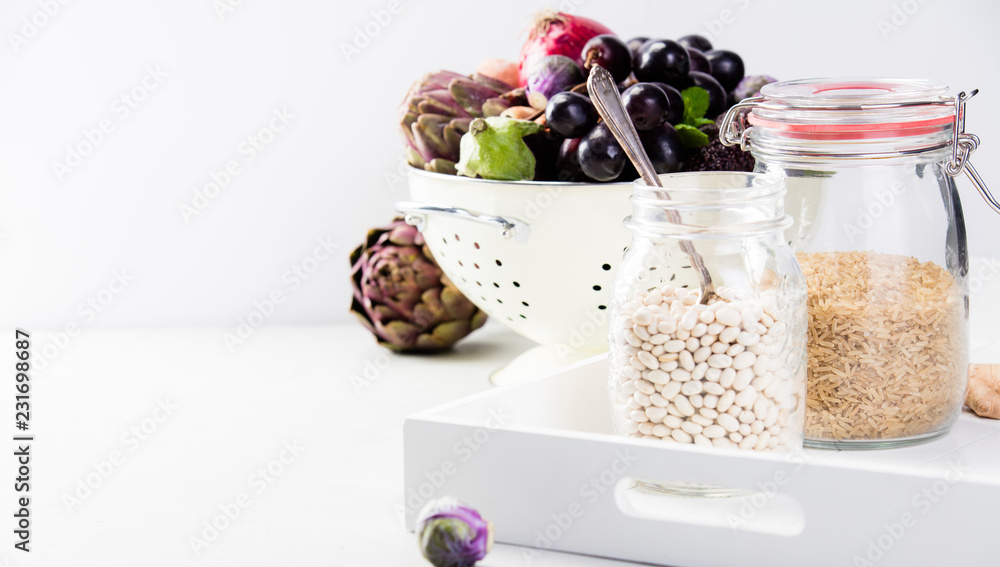 Healthy food concept on white background - space for text