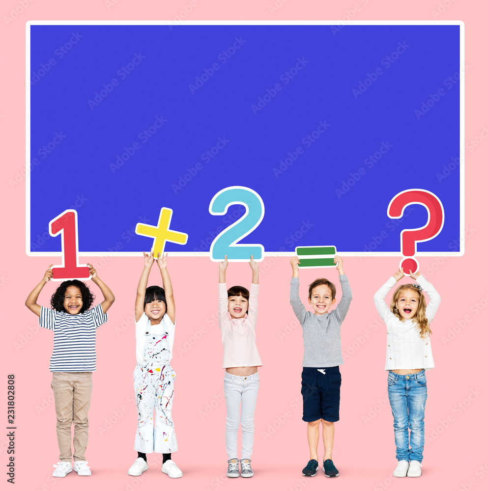 Cheerful diverse kids learning mathematics