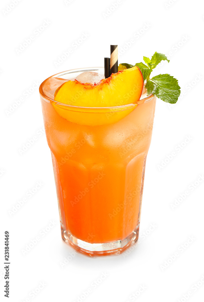 Fresh summer cocktail in glass on white background