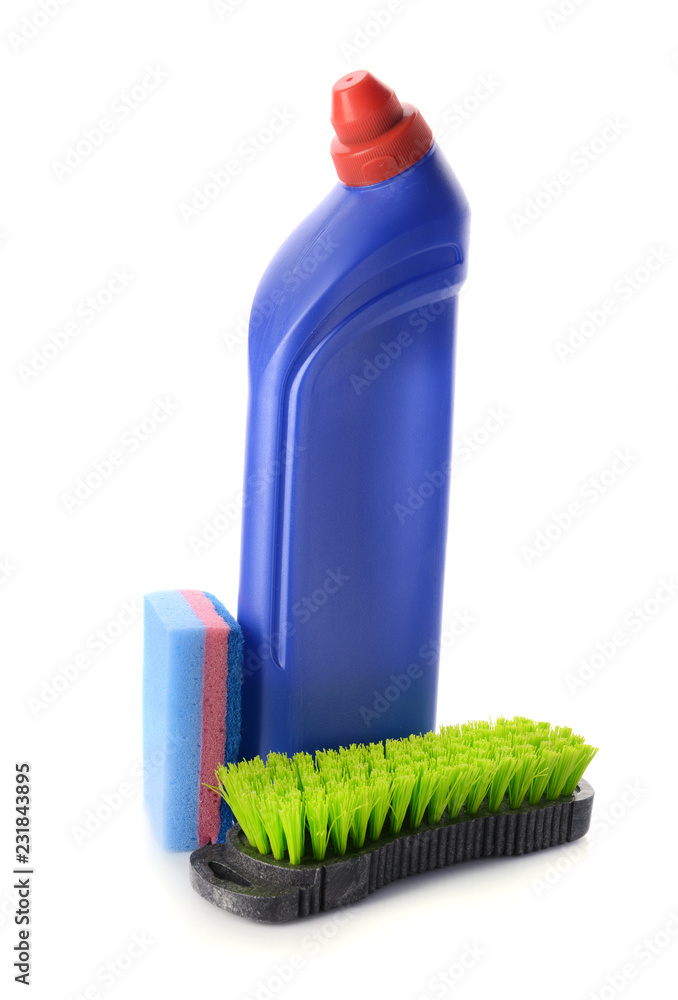 Cleaning supplies on white background