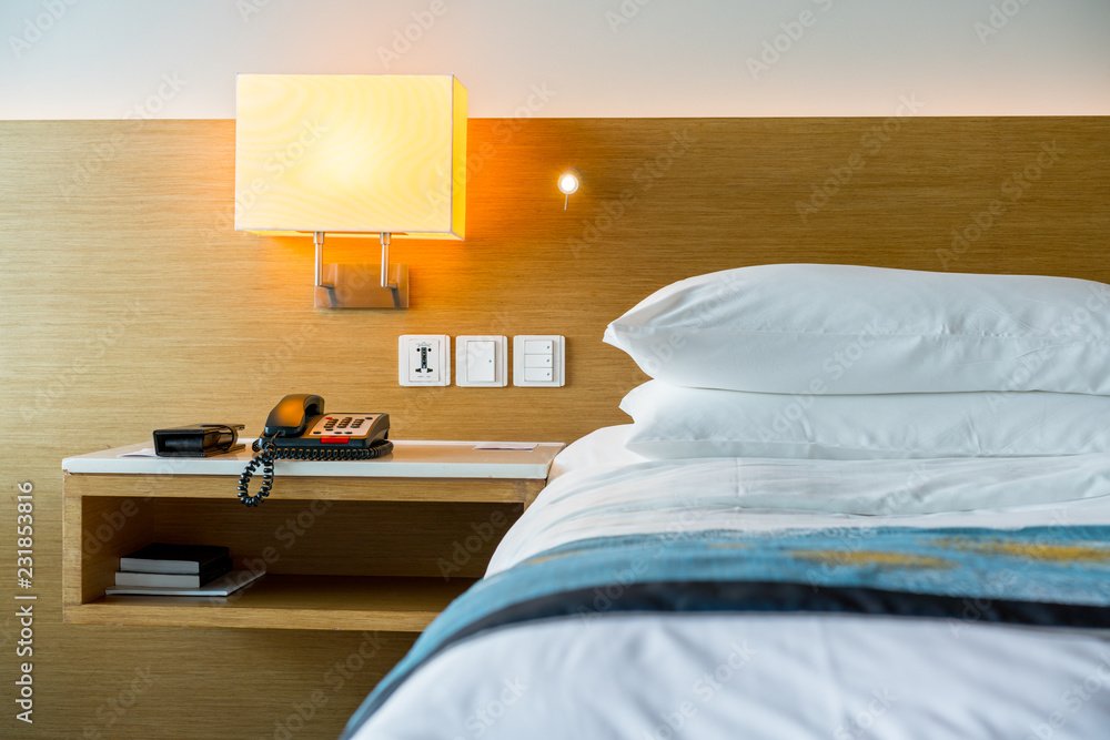 A hotel bedroom’s lamp for holiday