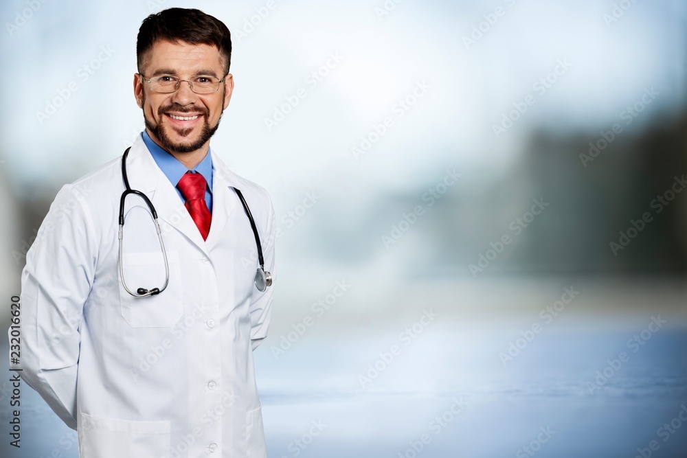 Handsome doctor portrait  on background