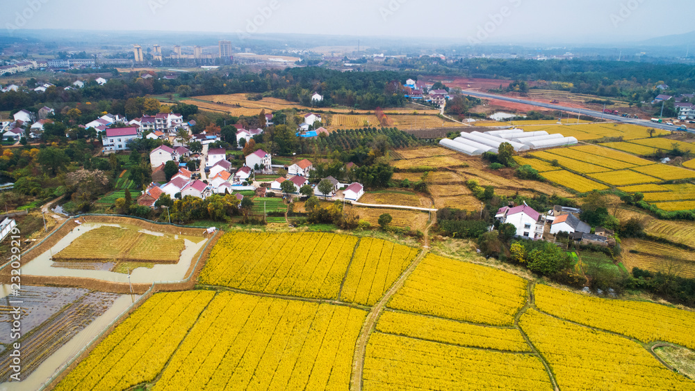 Aerial photo of the beautiful countryside in southern anhui in autumn