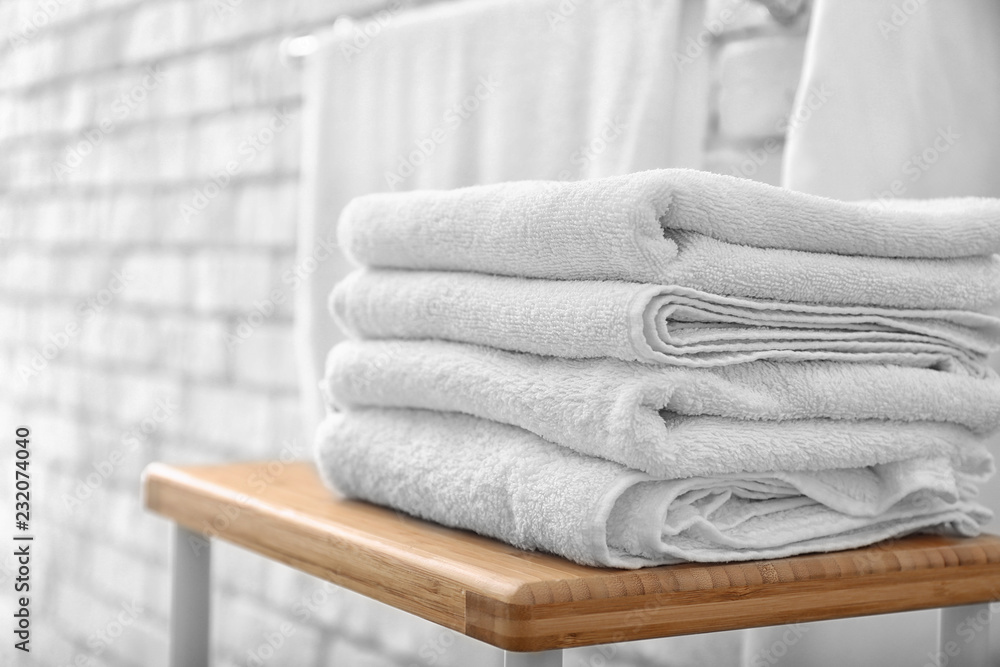 Towels on wooden table